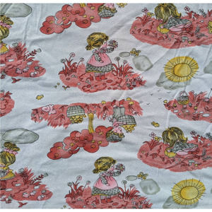 Vintage 1960's-70's Holly Hobby Inspired Novelty Print Synthetic Blend Fabric